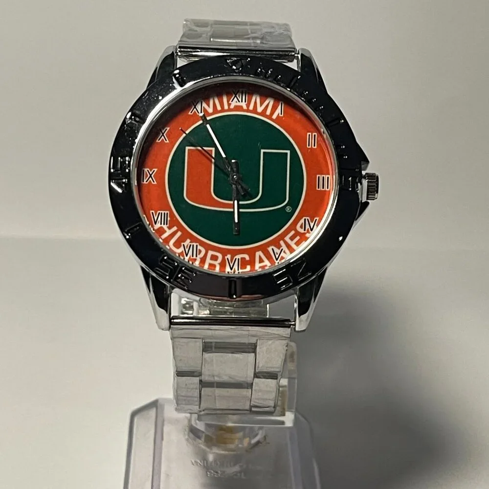 Miami Hurricanes NCAA Team Logo Men's Stainless-Steel Watch NEW